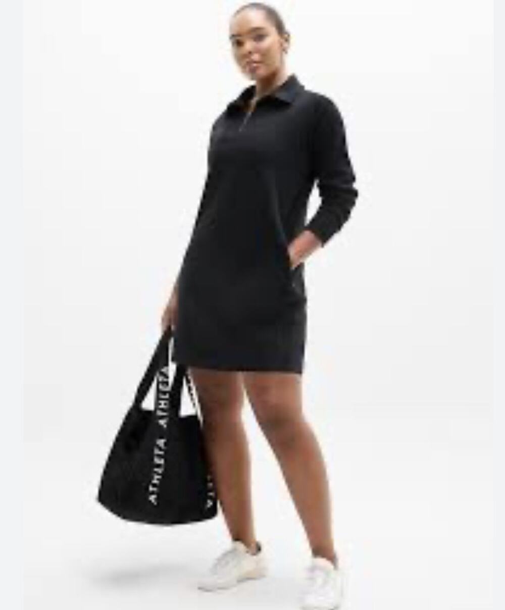 Athleta Cozy Karma 1/2 Half Zip Black Dress Woman Size Large with Pockets Soft